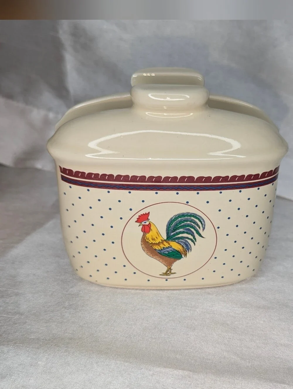 Vintage Geo. Z. Lefton 1988 Rooster Napkin Holder Ceramic Beige/Blue/Red KCA067